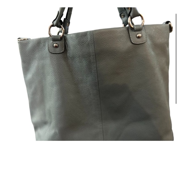 Kaitee Elegant Gray Leather Tote Bag with Silver Hardware and Zipper Detail - Picture 9 of 11